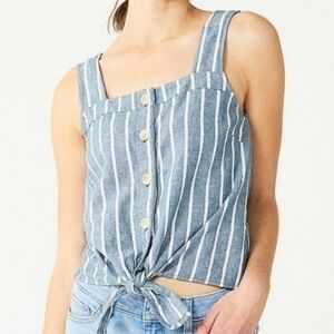 Sonoma Striped Square Neck Linen Tie Top NEW